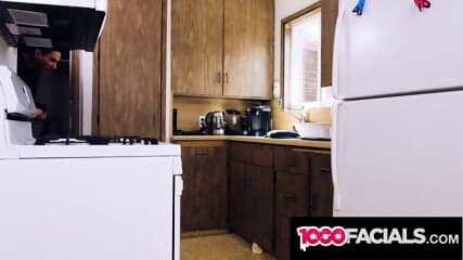 1000Facials - Latina Spicey Roomate Sucked My Dick Good In The Kitchen