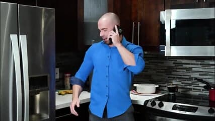 Stepmom with big milkings on the bed gets pleasure from whipping with a bald one
