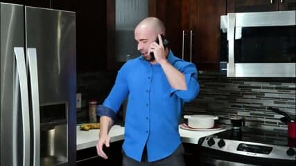 Stepmom with big Tits on the bed gets pleasure from whipping with a bald one