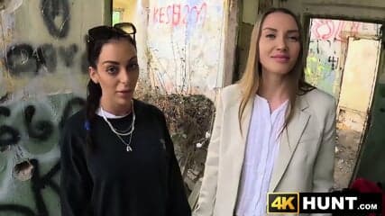 Julia Maze slides her ass to my giant cock while her lesbian GF watches