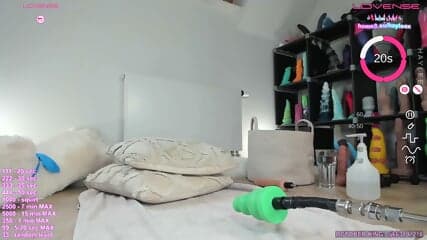 Looking Into The Camera I Stroke My Excited Pussy And Press A Compact Vibrator Against My Tight Anus Near The Velvet Sofa
