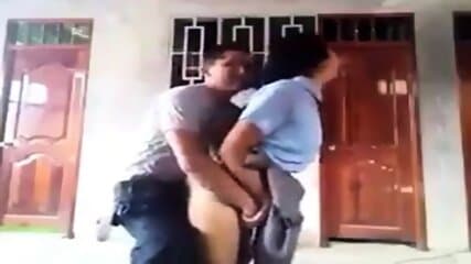 Police officer fucking school girl outdoor